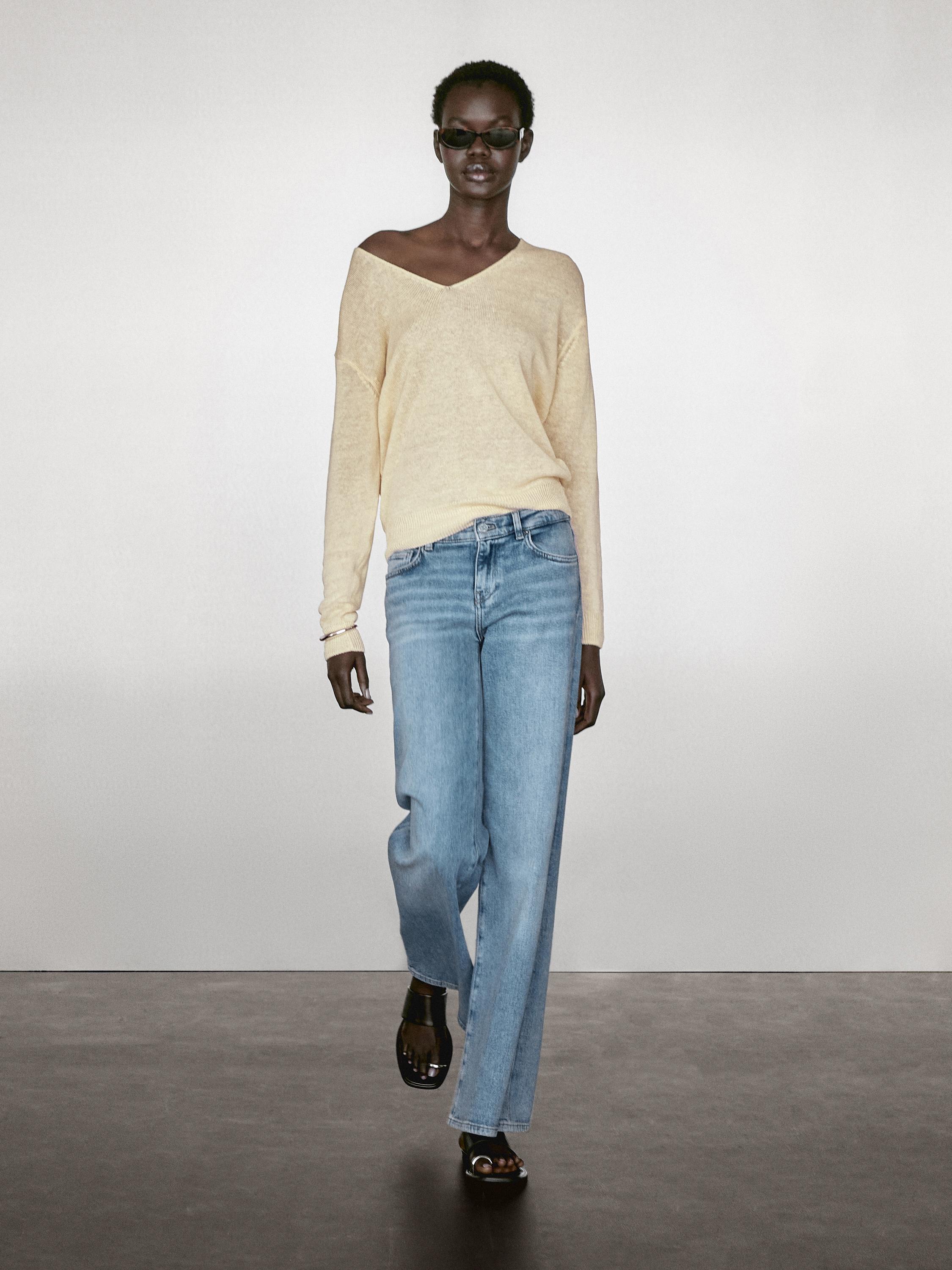 Long sleeve linen knit sweater